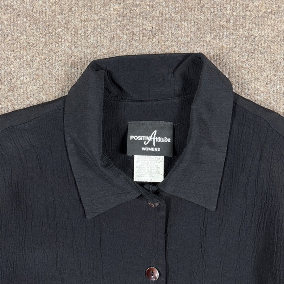 Vintage 90s Black Button Down Collared Shirt Blouse Women’s 14 Crinkle Fairycore - Picture 5 of 13